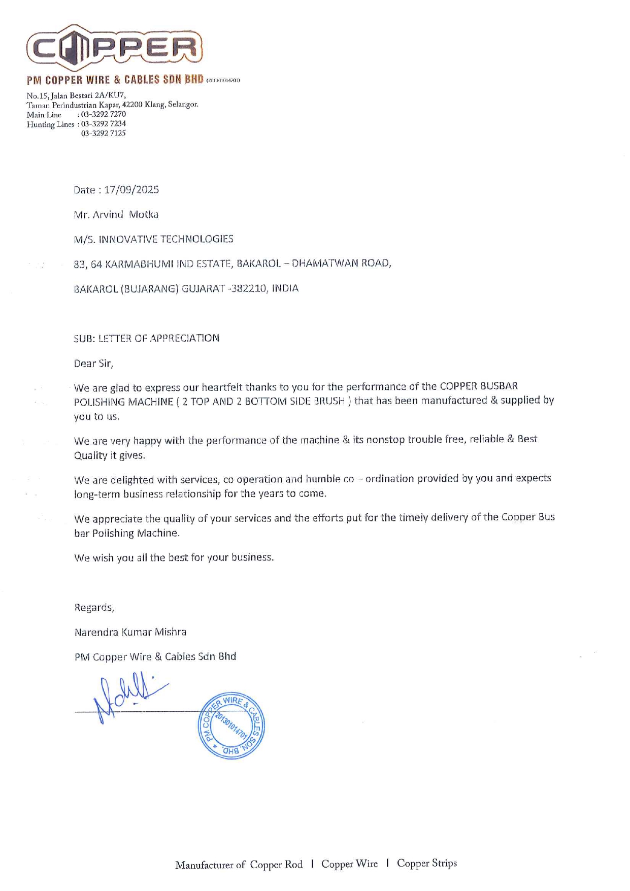 copper appreciation letter copper appreciation letter